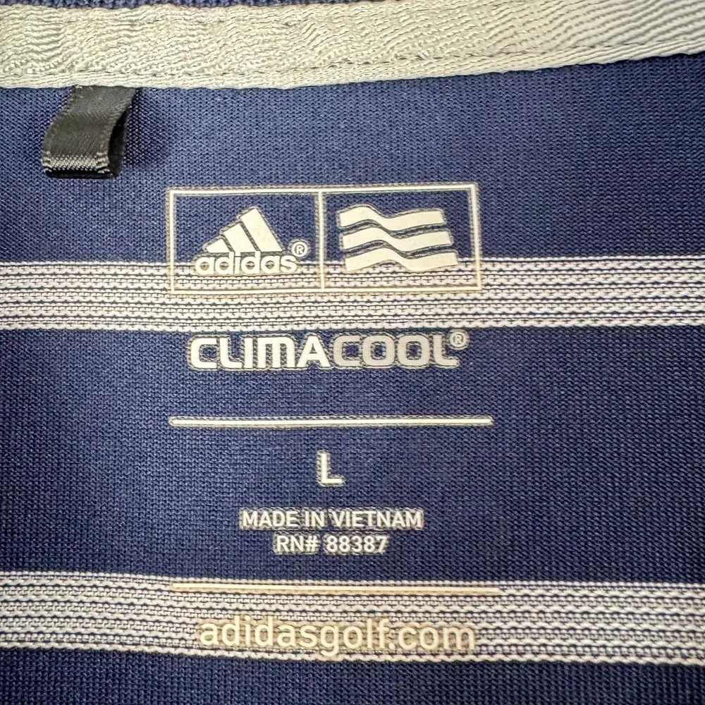 Adidas Golf Polo Shirt Mens Large Blue‎ Stripe ClimaCool Stretch Performance Top